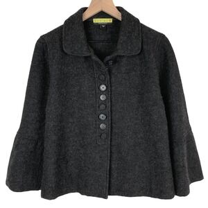ASHLEY B BERNARDO 100% Boiled Wool Button Front Jacket Sz M Charcoal Gray Wide